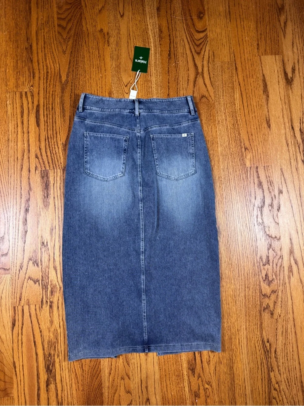 HALARA NWT Blue Denim Pencil Skirt with Center Front Slit Medium